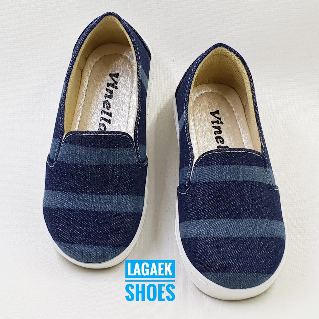 Sepatu Anak Perempuan Usia 1 2 Tahun Jeans Salur Navy - Sepatu Anak Cewek Keren Denim Alas Karet Anti Licin