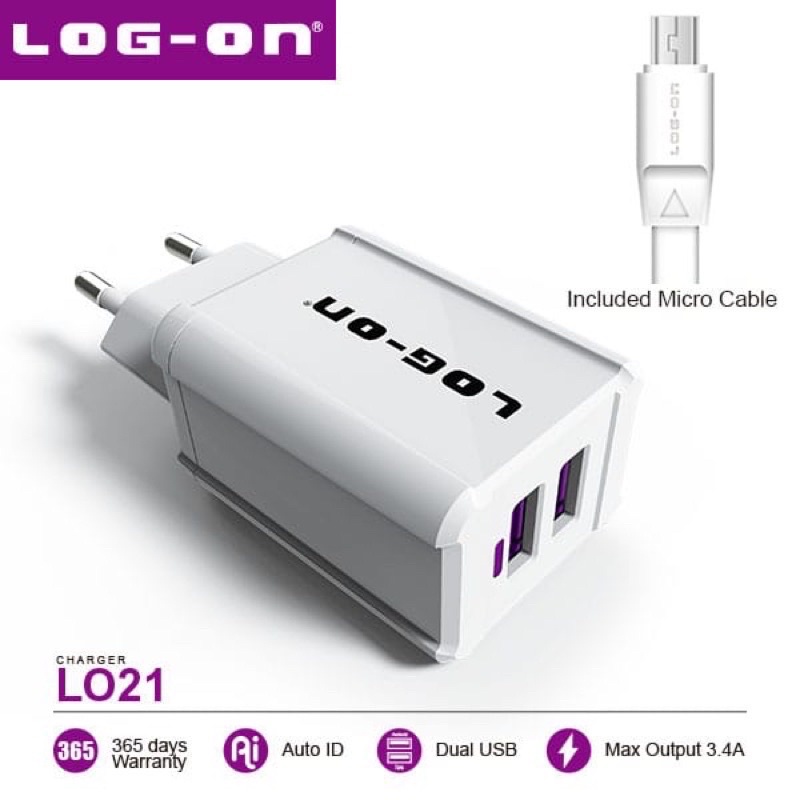 Ready Charger Logon 2output LO21 Original 3.4A Auto Id Smart Power &amp; Speed