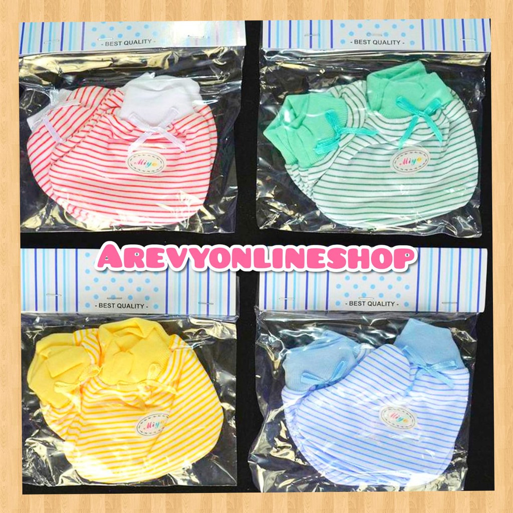 1 Set Sarung Tangan Bayi Kaos Kaki Baby Newborn Miyo Motif Salur Newborn  Karet 1 Pasang STK Baju Bayi Perlengkapan Bayi