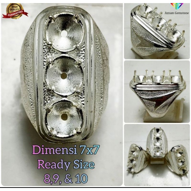 Cincin Ring Emban 3 Mata Batu Permata Alpaka Super no Stainless Titanium Monel