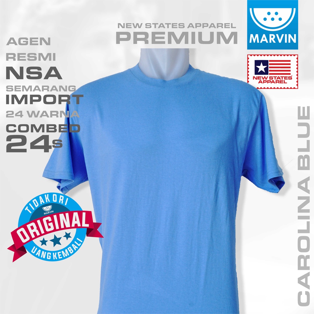 Kaos lengan pendek polos biru muda new states apparel import 24s tshirt premium caroline custom pod 