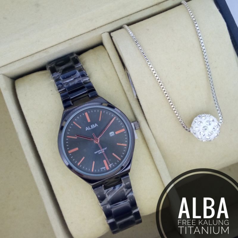 JAM TANGAN WANITA PAKET KALUNG TITANIUM JAM TANGAN ALBA|| BEST SELLER PRODUK