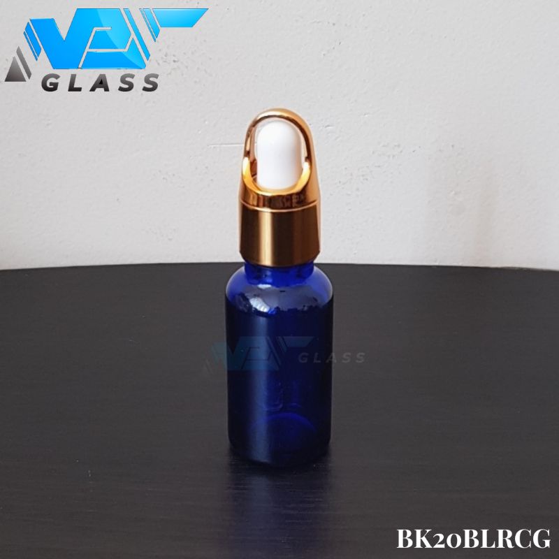 botol kaca pipet 20ml tebal biru ring gold