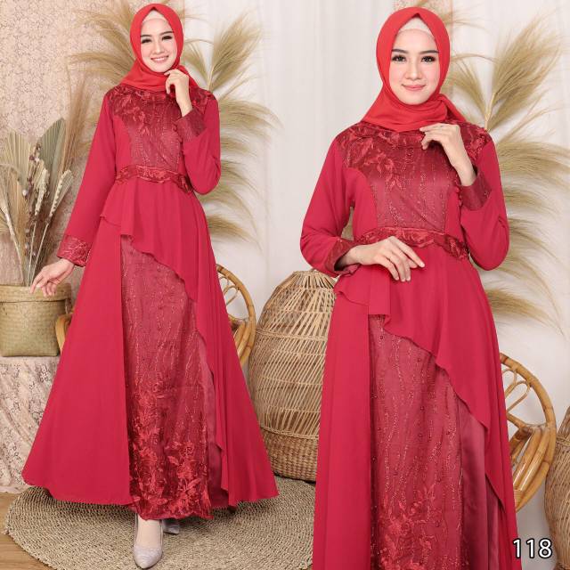 New gamis jemia pesta cerity kombinasi brokat premium