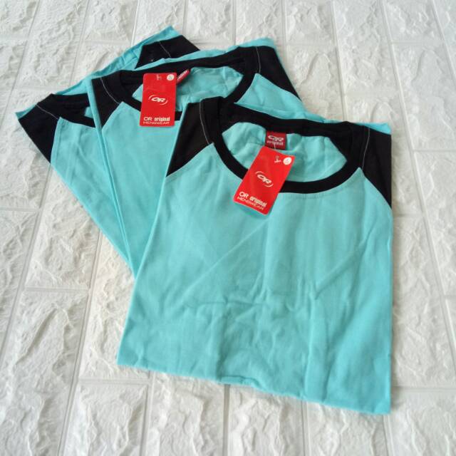 kaos polos reglan SKYBLUE-HITAM uk 20 22 S M L XL XXL