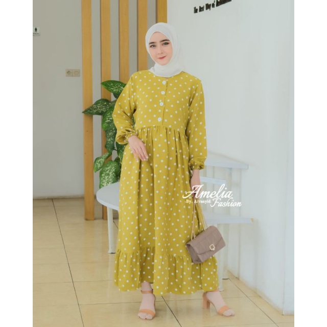 [TERBARU]MIDI DRESS POLKADOT ORI BY AMELIA FASHION/MIDI DRESS MOTIF POLKADOT ORI 100% BY AMELIA