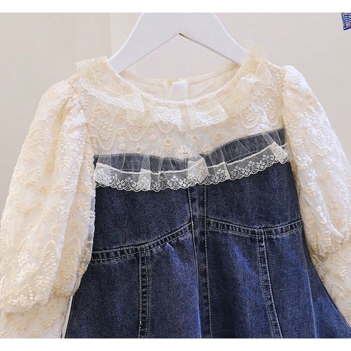 (LOLI-JKT) BD-126 DRESS ANAK JEANS RENDA NYAMAN DI PAKAI 100-140