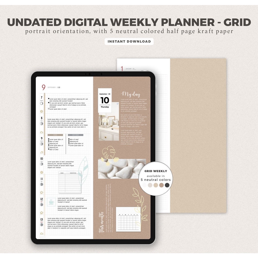 Digital Journal &amp; Planner - Hobonichi LookALike Weekly Portrait for Goodnotes, Notability, Xodo