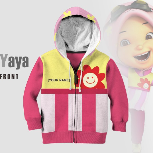 Jaket Anak Boboiboy Cewek Bahan Halus Lembut Tebal Full Print Sublim Bukan Sablon Custom Nama-1