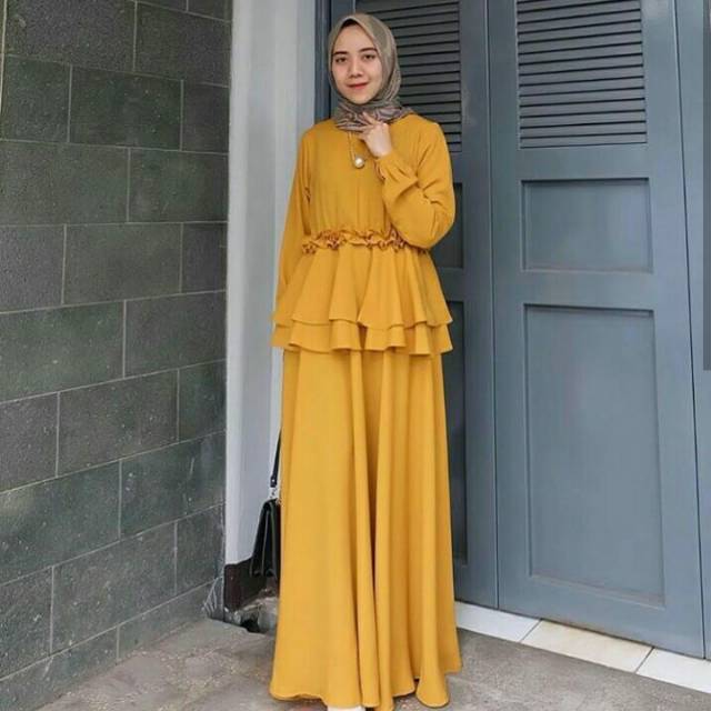 LEMBAYUNG DRESS MUSTARD BY AZMIZA OFFICIAL || Only XL