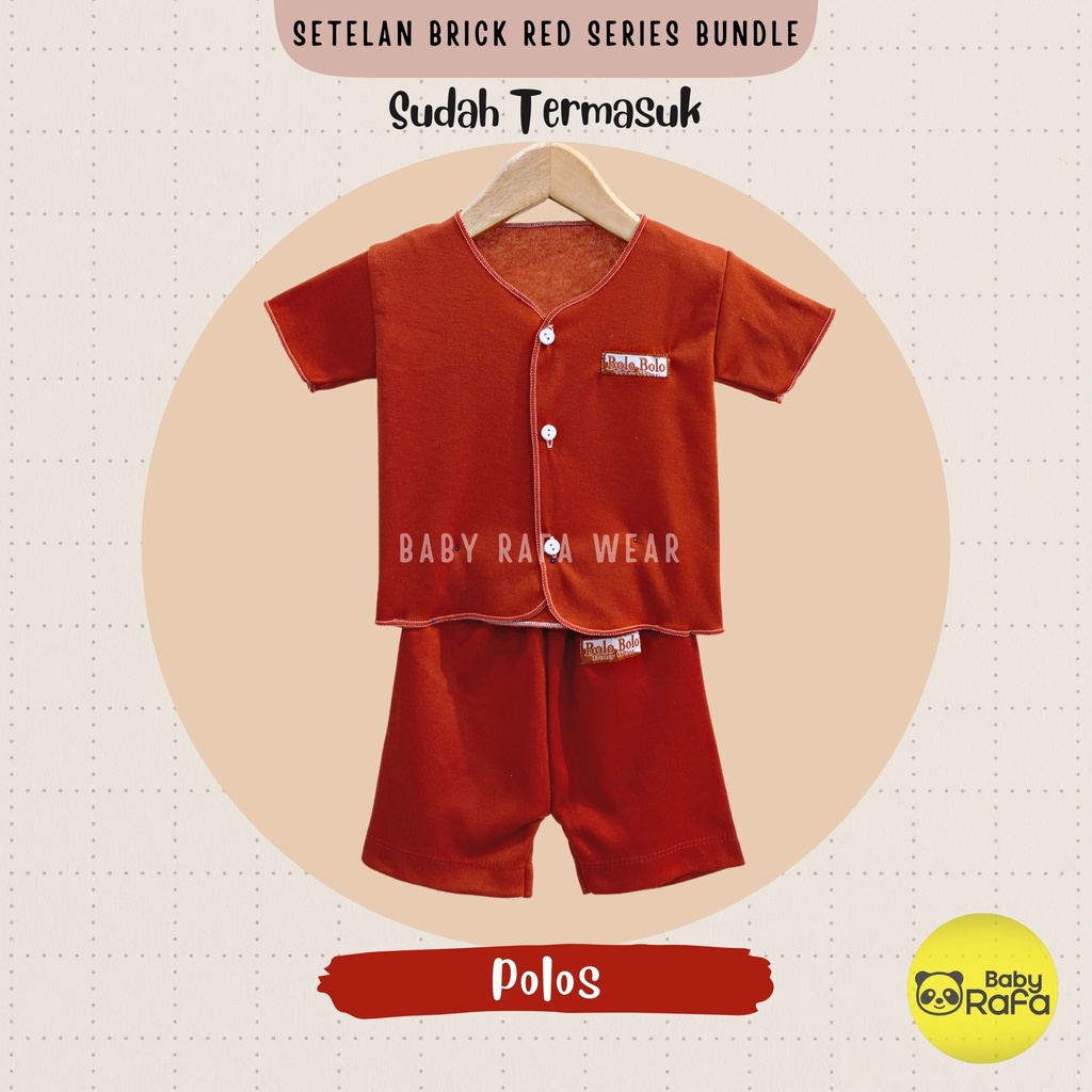 Serian Merah Bata - 3 Stel Setelan Baju Bayi Tangan Pendek Celana Pendek Bayi 0 sd 3 Bulan BRICK RED SERIES merk SNI Bolo - Bolo