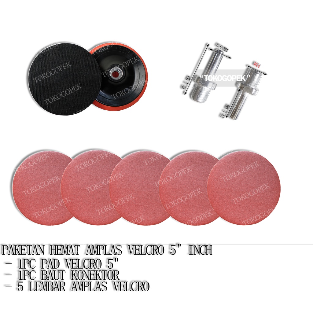 PAKET 5&quot; INCH AMPLAS BULAT TEMPEL + PAD VELCRO + BAUT KONEKTOR