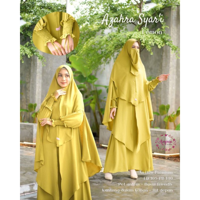 Gamis Terbaru AZAHRA Syari by AzQiara Set Khimar Airflow Premium Free Cadar