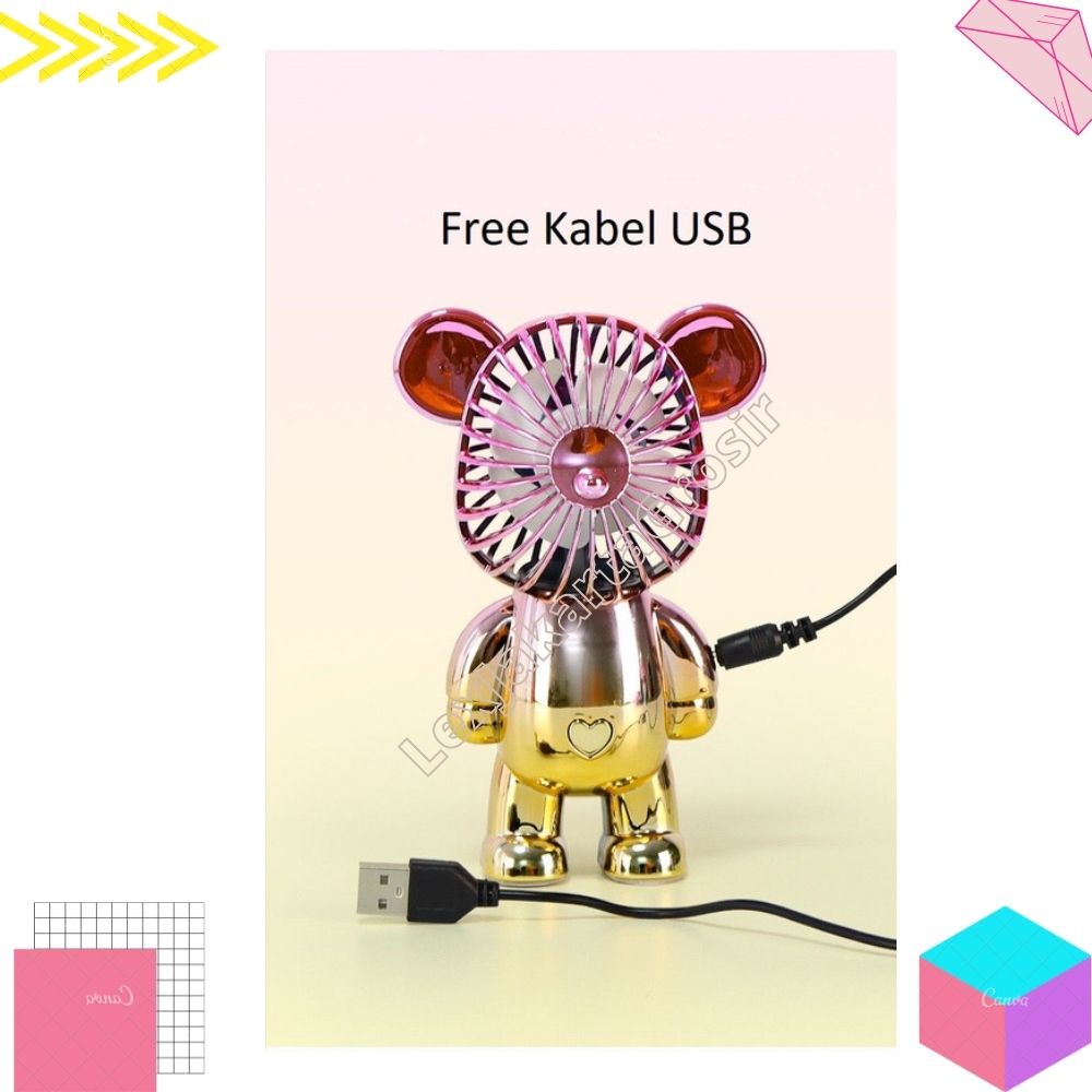 LEXJAKARTA  Kipas Angin Mini Portable / Mini Fan Karakter Beruang USB Cas / Kipas Angin Mini Beruang Alas Anti Slip Bagian