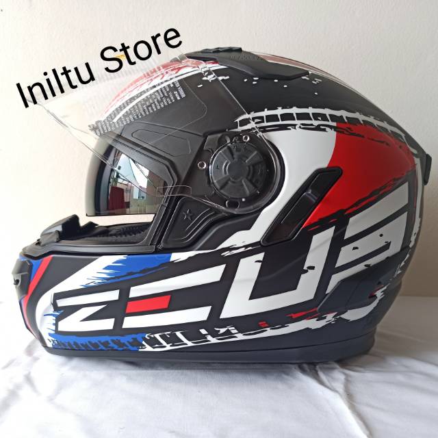 Helm Zeus ZS813A ZS-813A Z813A Matt Black AN13 Red Full Face Double Visor