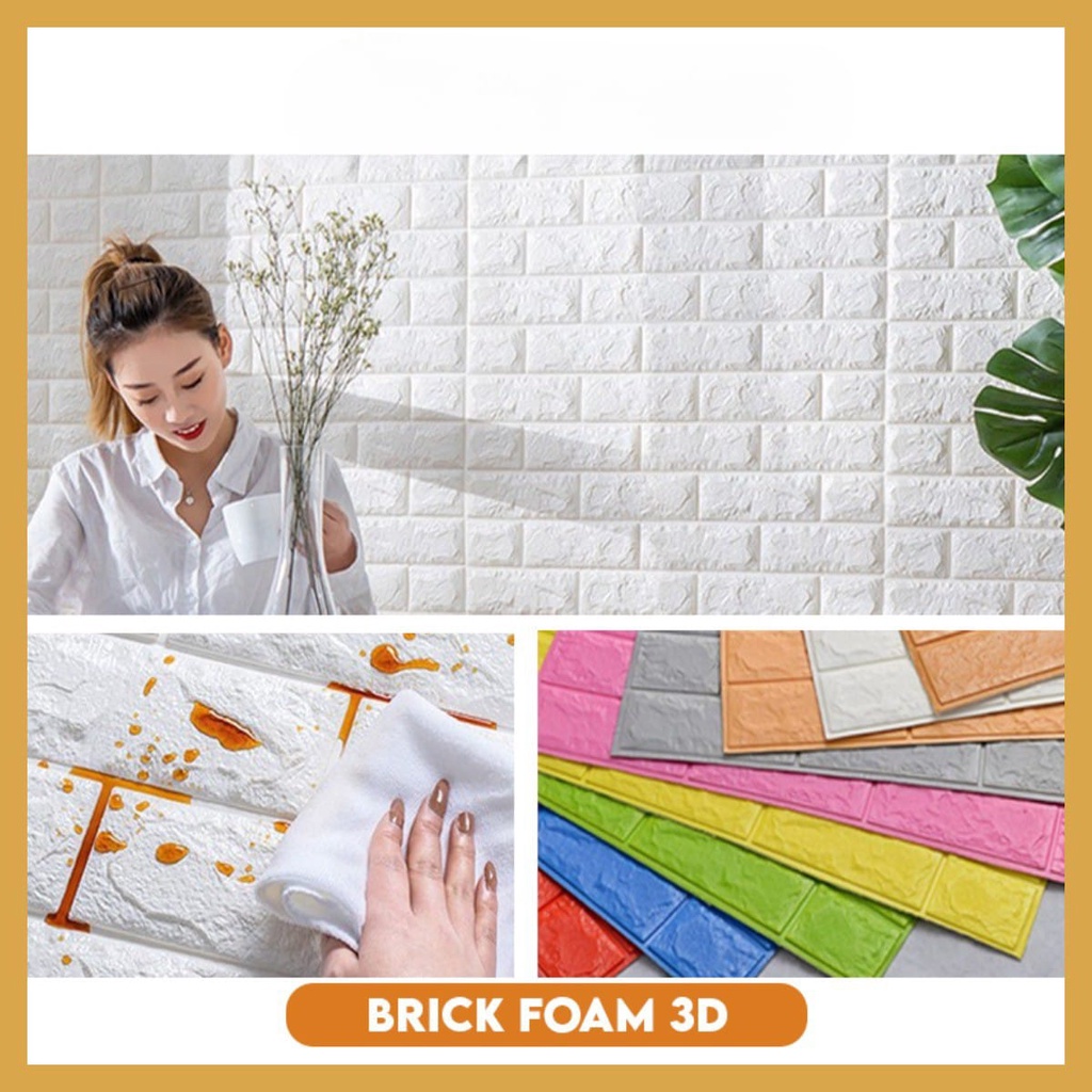 Wallpaper 3D Foam Modern Wallpaper Timbul Wallfoam Dinding Batu Bata Brickfoam Tebal Ukuran 38 x 70cm Elegant GOSHOP88