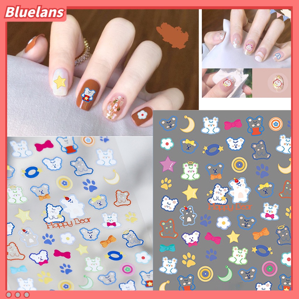 (In Stock) Kacamata Hitam Lensa Warna Warni ♡Stiker Kuku Timbul Motif Kartun Domba Beruang Kecil Lucu Untuk Manicure