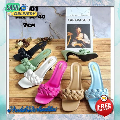 Sepatu Wanita Heals Flat Cewek Sendal Slop High Hak 9 Cm Terbaru Lipat Jepit Silang Sepatu Murah Ori