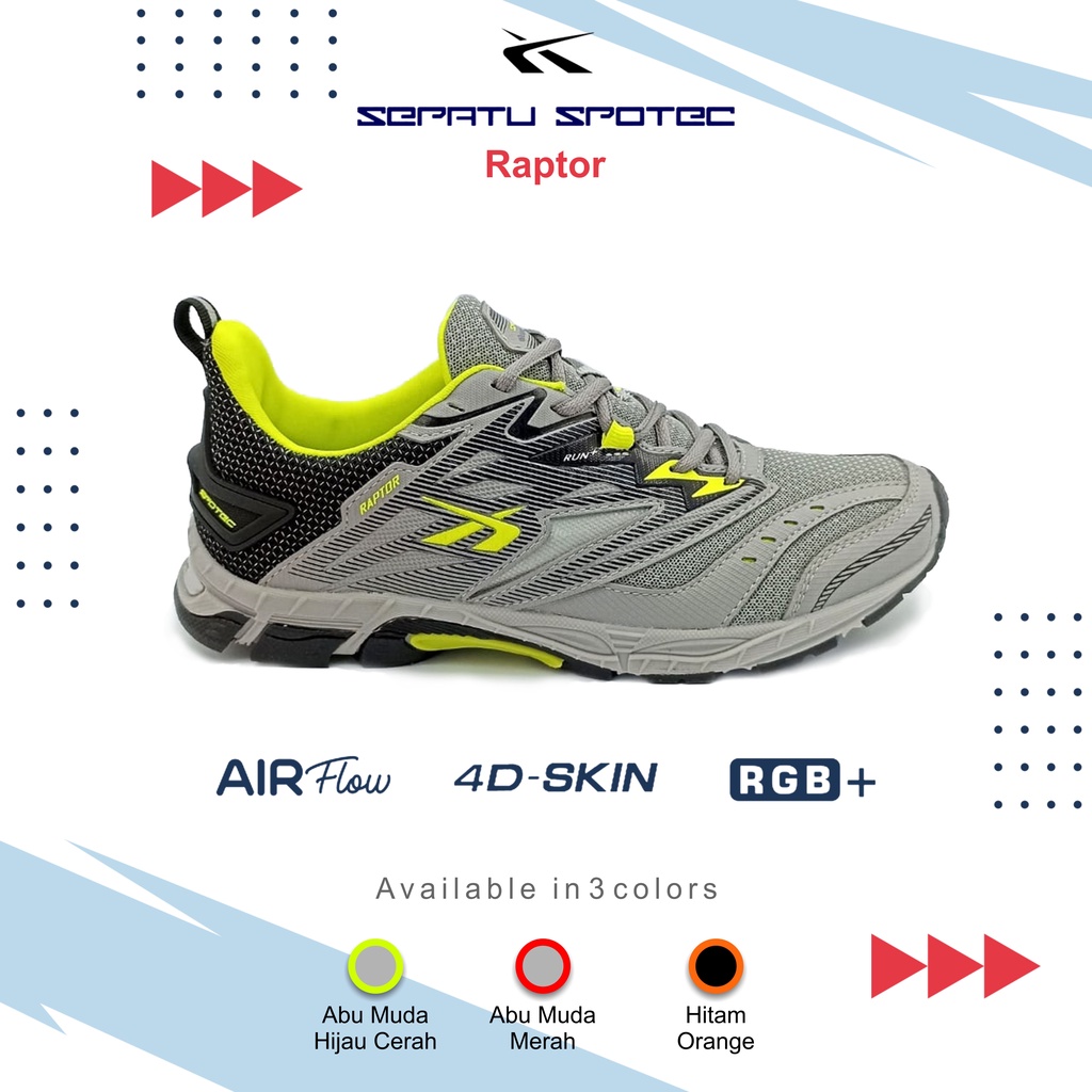 SPOTEC Sepatu Running RAPTOR Abu Muda - Hijau Cerah