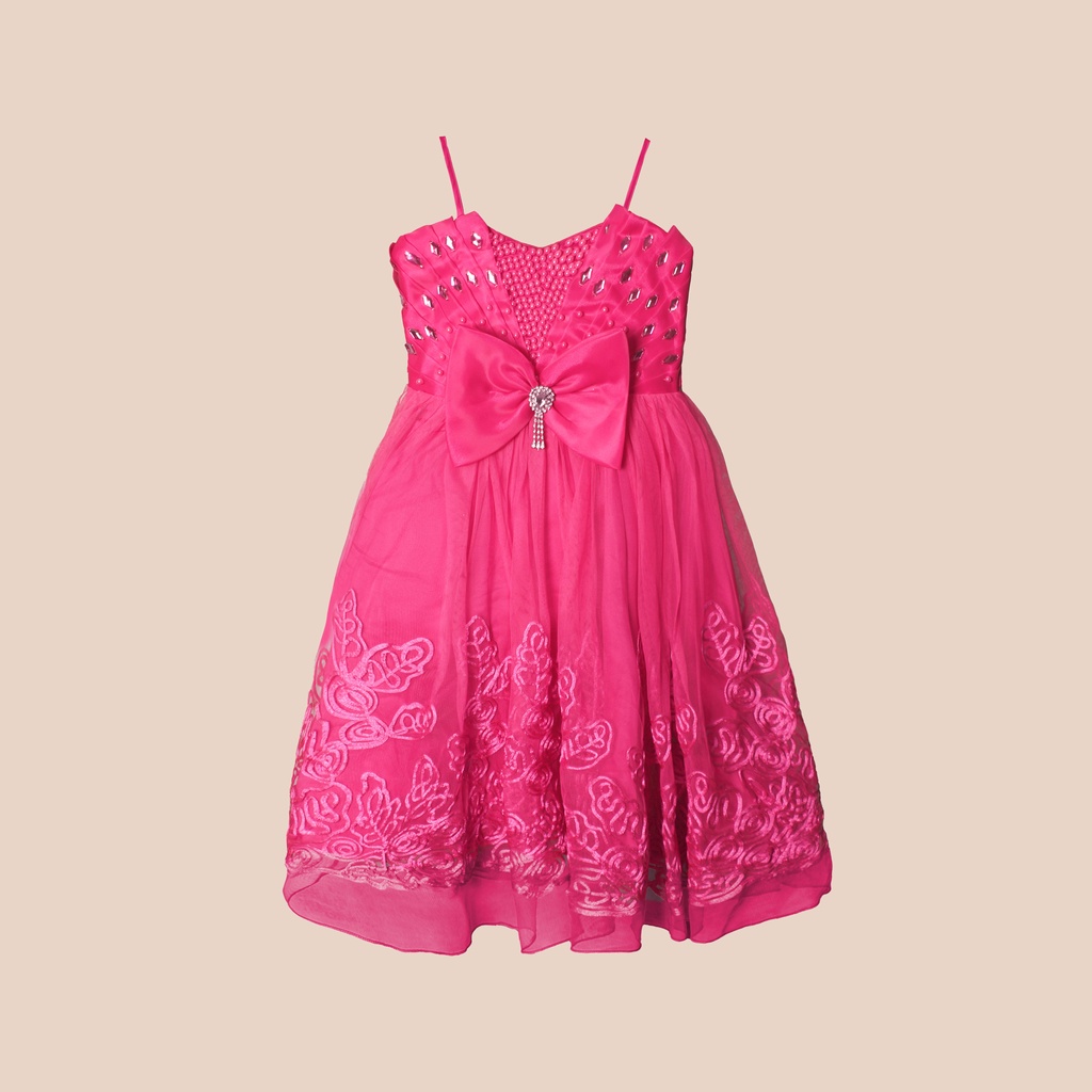 Nicole Dress Anak Perempuan Organdi Pita Mutiara Premium (L90)