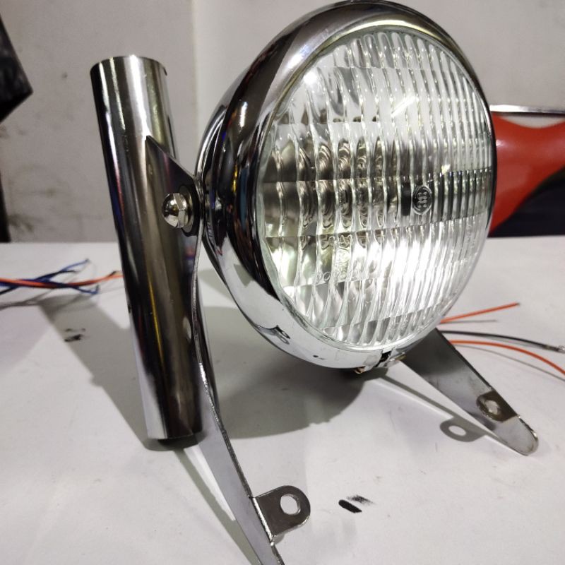 Lampu pesek crome mini plus Breket longsong crome variasi RX king cb Tiger Megapro Vixion dll