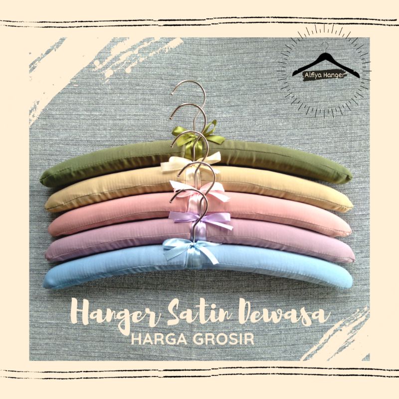 Gantungan / Hanger Satin Dewasa / Hanger Busa Kain / Hanger Satin Velvet Polos Warna Hijau, Coksu, P