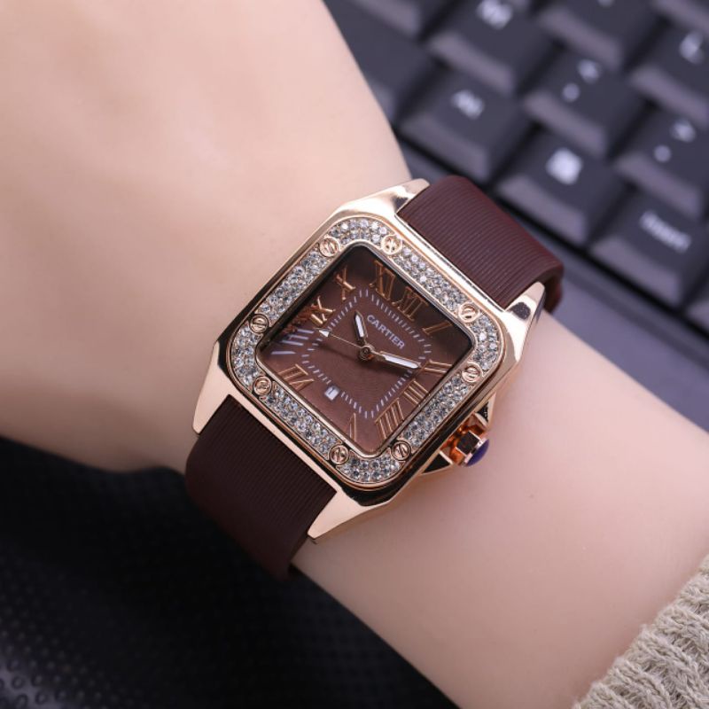 jam tangan wanita NEW Cartier diamond rubber tanggal aktif DM3.5cm