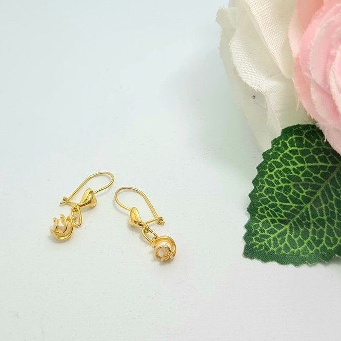 Anting Kait Emas Muda Bandul Mutiara 1 Gram