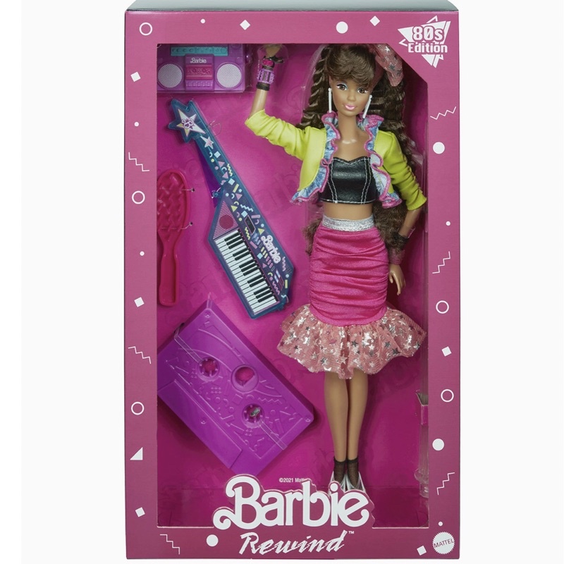 Barbie Rewind 80s Edition Dolls’ Night Out Doll (11.5-in Brunette) in Party Look Featuring Neon Jack