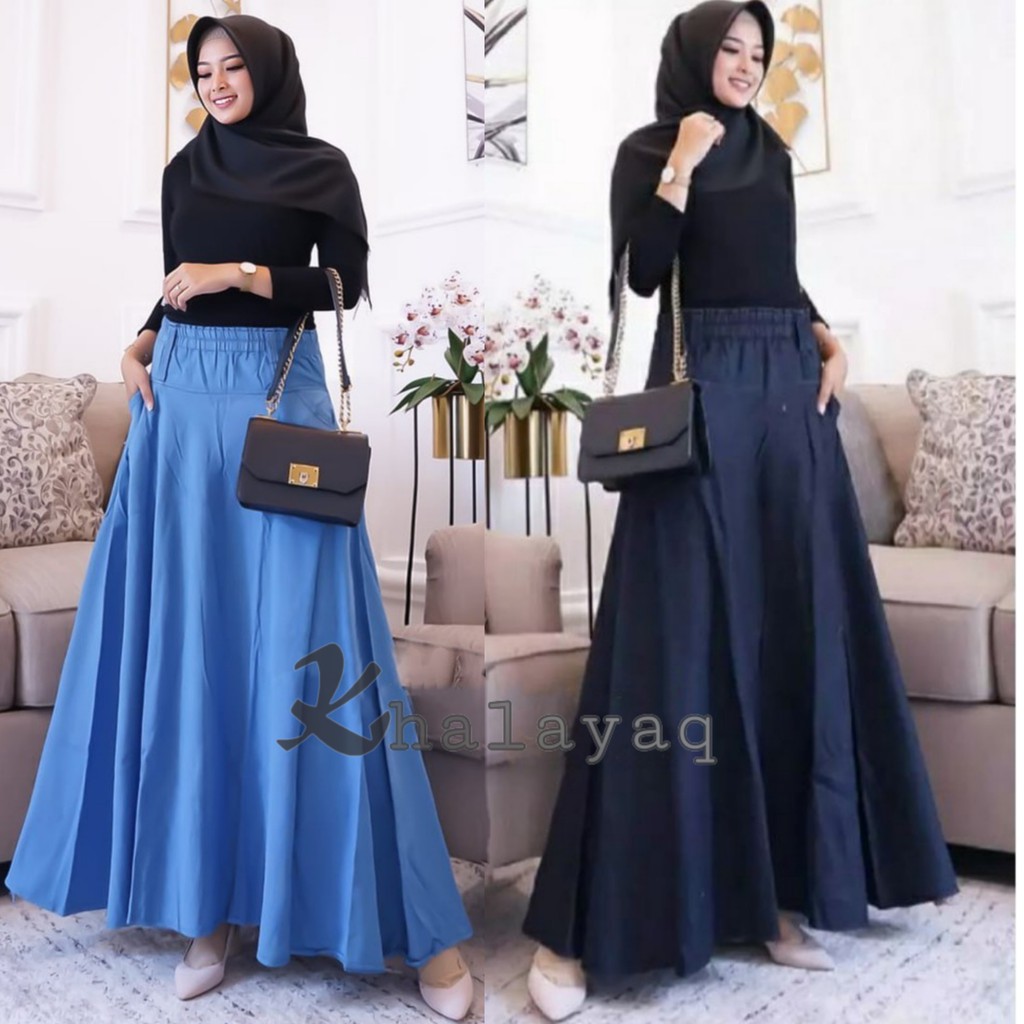 COD Etude Rok Jeans Payung panjang Size Big Jumbo Karet Melar/ ROK KLOK / FLARE SKIRT