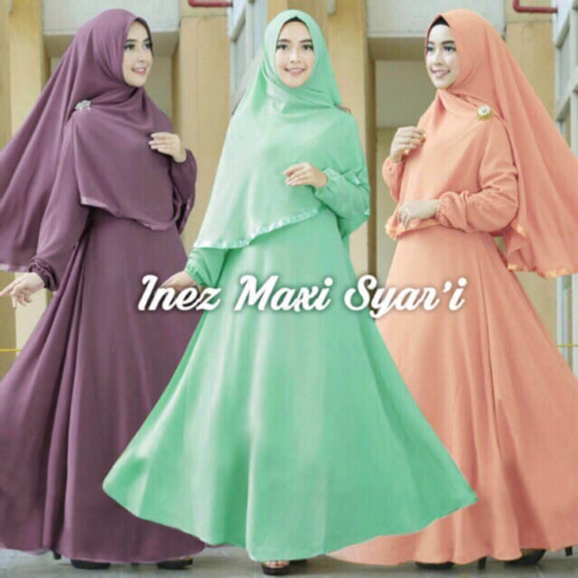 Hijab Modern Inez Syari Set 2in1 ( Dress Busui + Jilbab Bergo ) Maxi Busana Muslim Baju Gamis Wanita