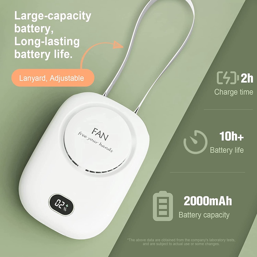 2000mah Kipas Angin Mini Portable Gantung Leher Usb Charge Model Gantung Tampilan Pengisian Daya