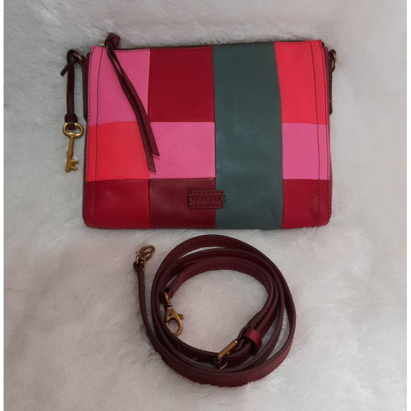 Tas fossil ema patchwork crossbody preloved