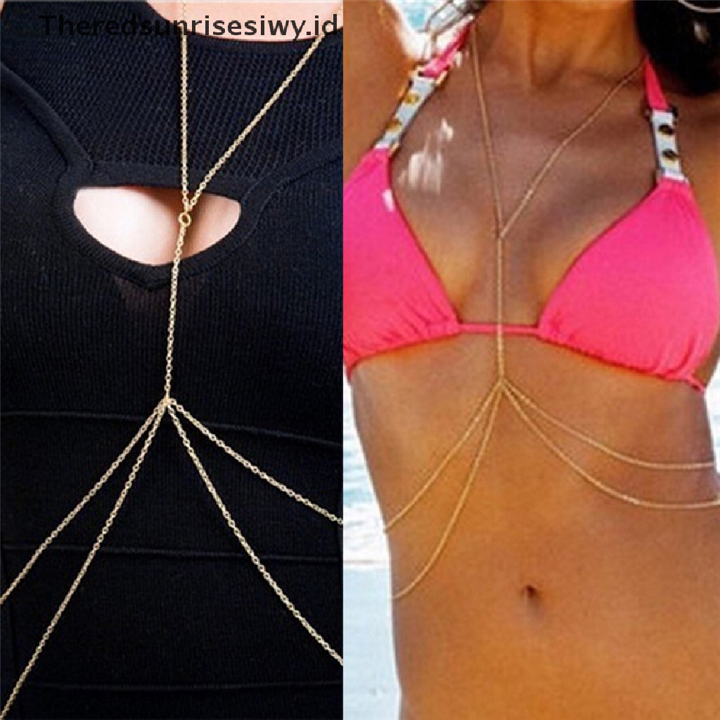 (Theredsunrisesiwy.Id) Kalung Rantai Badan / Pinggang Sexy Warna Gold Untuk Wanita / Bikini / Pantai