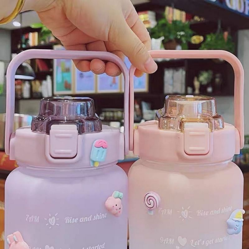 Botol Minum Kekinian 2 Liter Botol Minum Viral Botol Pelangi Motivasi- SUDAH FREE STICKER 2D DAN 3D