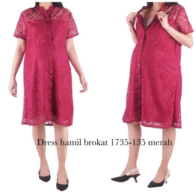 Baju hamil Dres hamil brokat 1735 merah