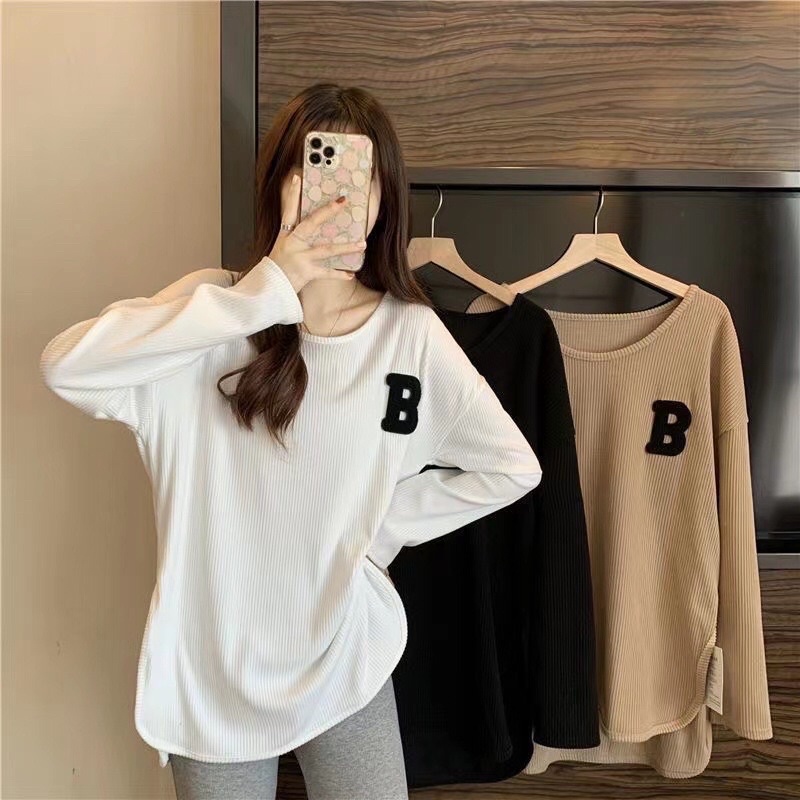 SW3 Atasan Korean lengan panjang bordir / baju oversize / kaos oblong / T shirt lengan panjang