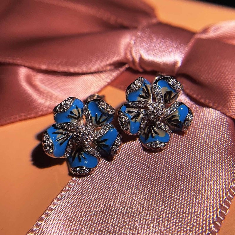 Fashionable All-Match Blue Flower-Shaped Earrings