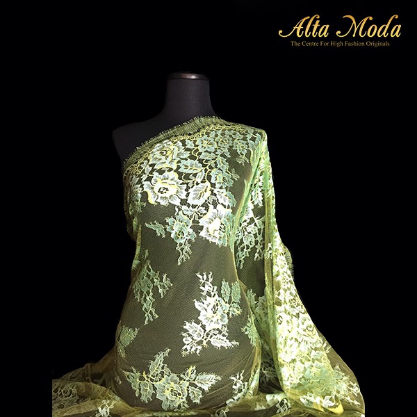 

Alta Moda Brokat Perancis Kebaya Floral Daun Desain Green