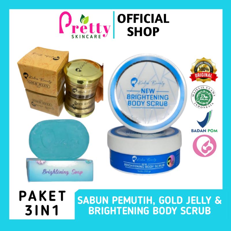 KEDAS BEAUTY SEPAKET ORIGINAL BPOM 3IN1 BODY SCRUB | BRIGHTENING SOAP | GOLD JELLY | SABUN PEMUTIH |