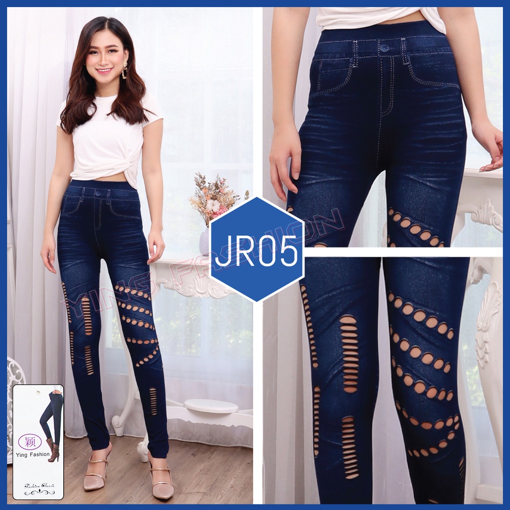 [Grosir Minim 6 pcs ]  Legging Ripped Jeans Import Wanita / Ripped denim Import Jumbo Wanita / legging jeans robek import / legging panjang wanita / legging fashion / legging jeans panjang