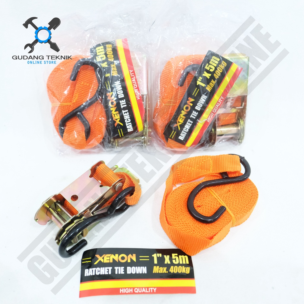 Tali Pengikat Barang 1Tx5M XENON / Ratchet Tie Down 1Ton x 5Meter - Lashing Belt Ratchet Tie 400Kg XENON