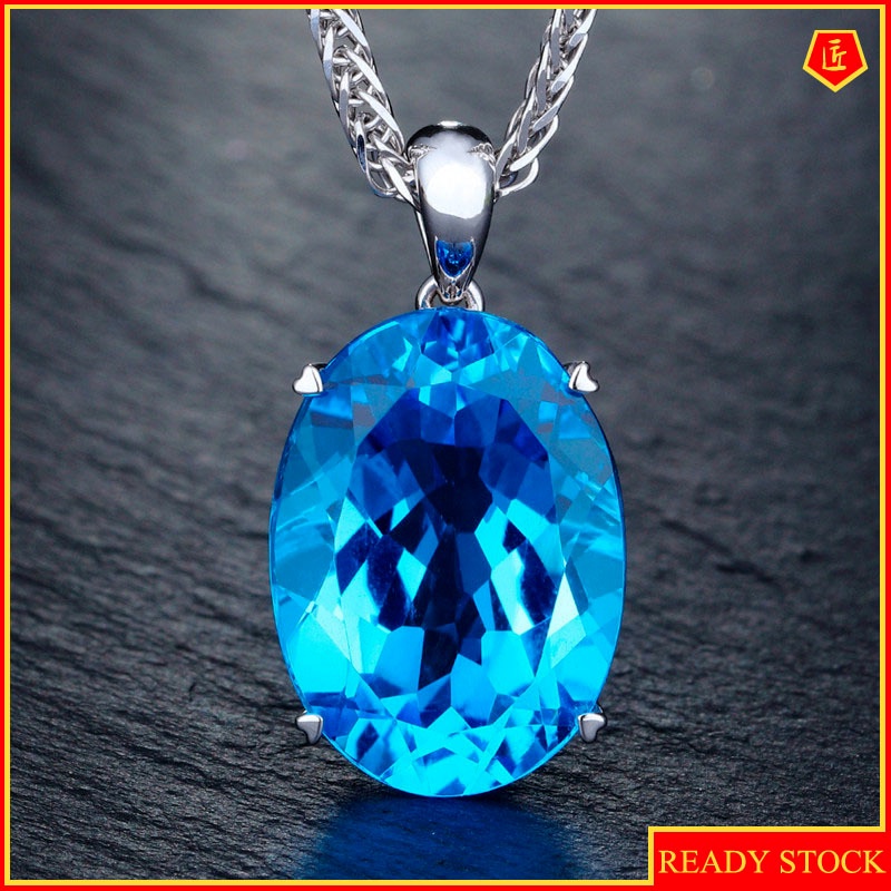 [Ready Stock]Fashion Elegant Inlaid Sapphire Necklace Luxury Pendant