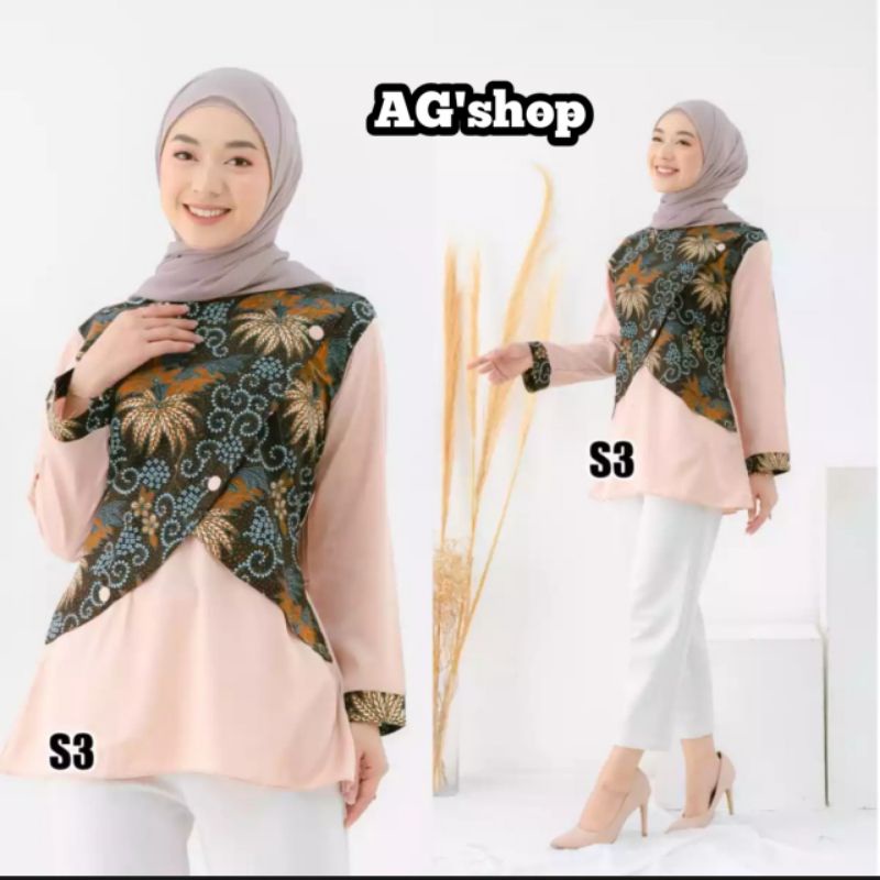 PROMO NEW PRODUK Blus Batik Wanita Terbaru/Atasan Batik Wanita Kekinian/Zalea Blouse