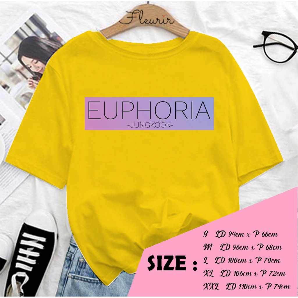 FLEURIR - KAOS EUPHORIA TEXT  JUNGKOOK WANITA DEWASA LENGAN PENDEK TEE UNISEX PRIA