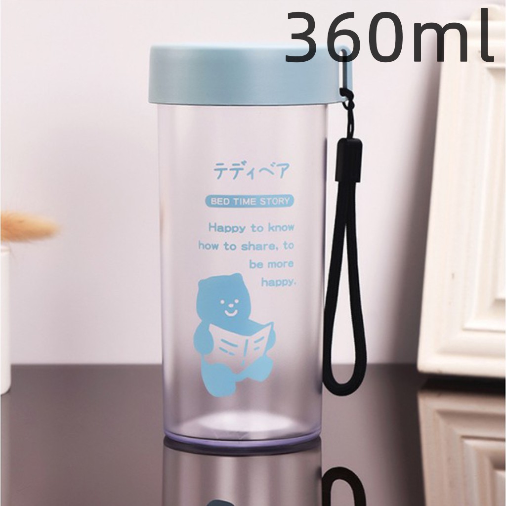 Botol Minum Anak Desain Unik Variasi Motif Karakter terdapat Sedotan BPA FREE bottol minum sedotan cangkir jerami cangkir plastik lucu cangkir kartun portabel 480ML 1000ML-Beruang Biru