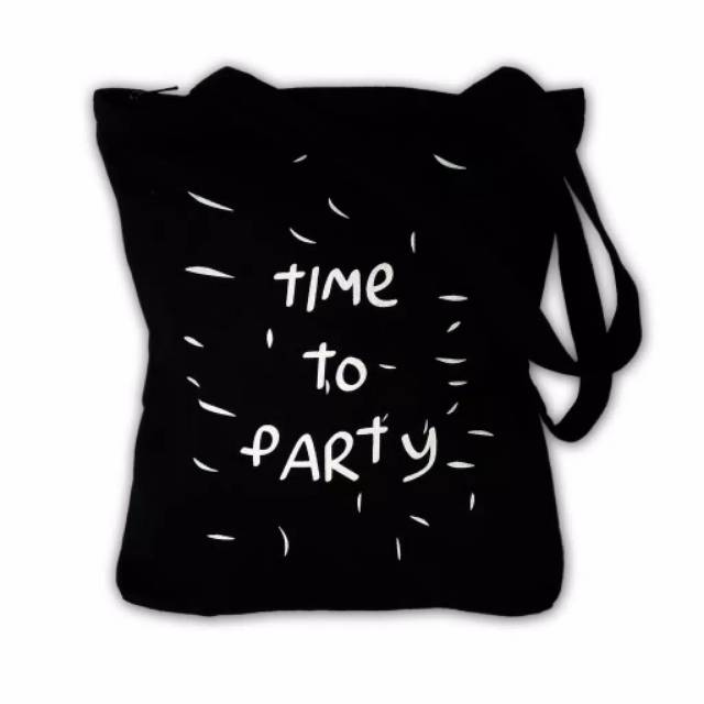 Tote Bag Kanvas Wanita dengan Resleting - Desain Aesthetic 'Time To Party Black' yang Stylish