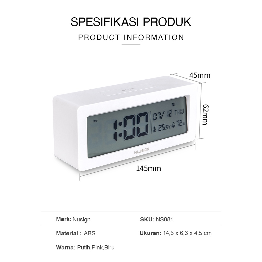 Nusign Digital Clock / Jam Digital Dengan Alarm Hari Tanggal NS881