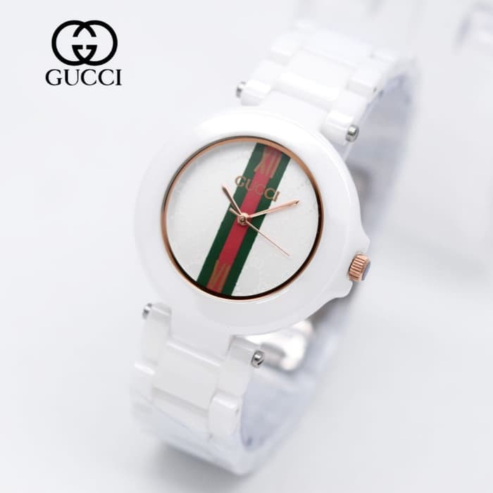 Jam Tangan Wanita / Cewek Murah Gucci Keramik / Ceramic White Rose