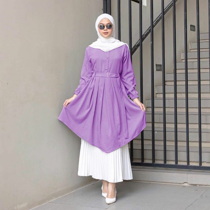 Baju Gamis Wanita Muslim Terbaru Sandira Dress cantik Murah kekinian GMS01-TUNIK UNGU LILAC